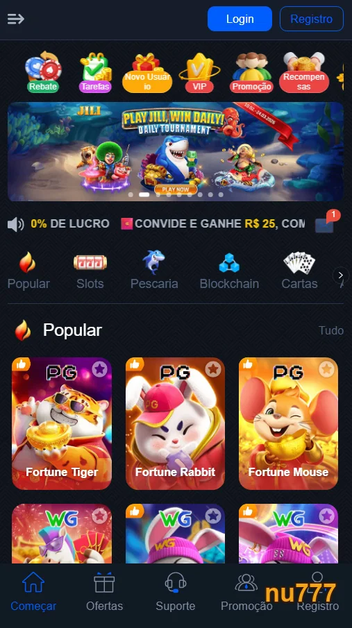 Interface do app mobile nu777 com dealer ao vivo